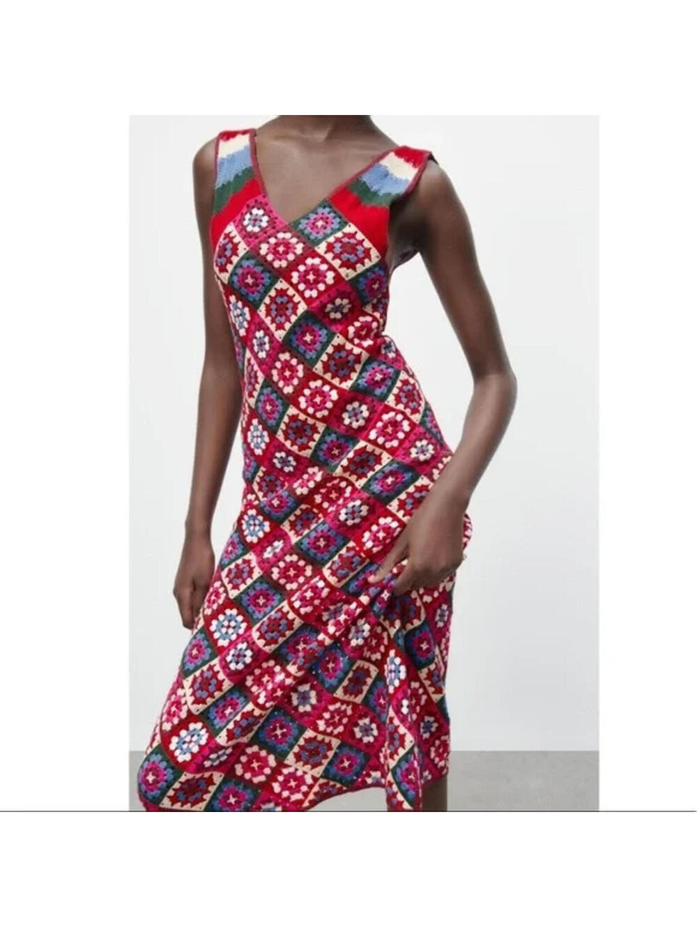 Zara Vibrant Multicolored Crochet Knit Maxi Sun Dress SZ M Approx. Boho - Picture 1 of 15
